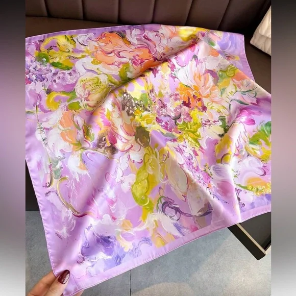 Lavender Floral Scarf A1590 - Picture 2 of 5